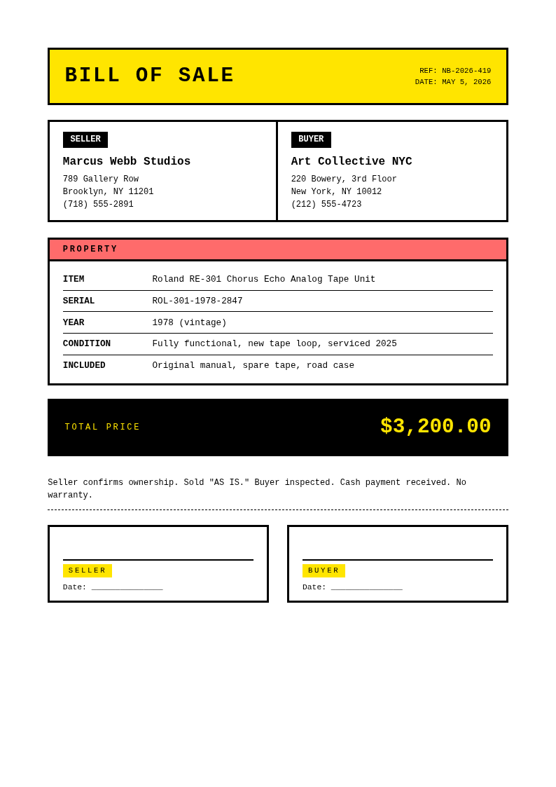 Neo Brutalist Bill Of Sale